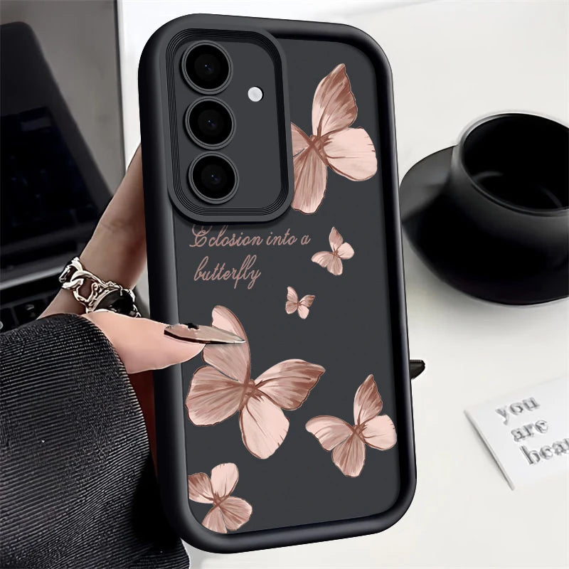 Gold Butterfly Soft TPU Case for Samsung Galaxy A55 A17 A54 A15 A56 A16 A35 A25 5G S25 S24 S23 S22 Ultra plus S23 FE Phone Cover