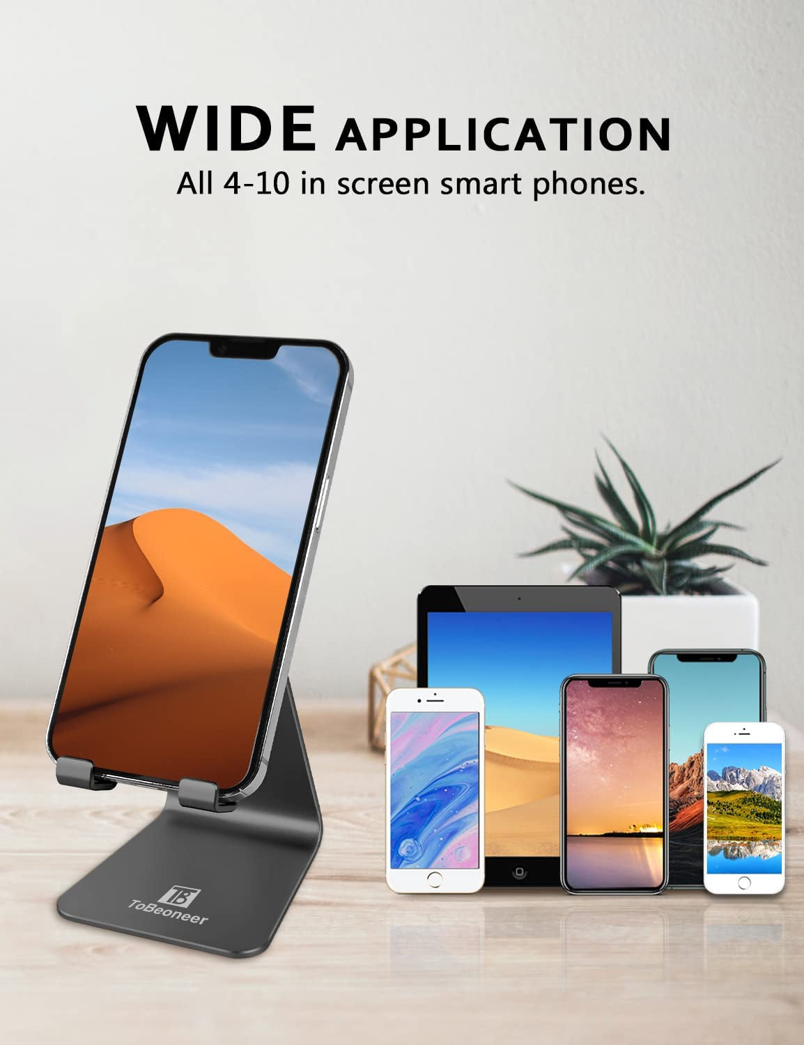 Phone Stand for Desk, Single Adjustable Cell Phone Holder, Portable Mobile Phone Cradle Dock for Iphone 15, 14, 13, 12 Pro Max, Samsung, Huawei, and All Smartphones. (Black)