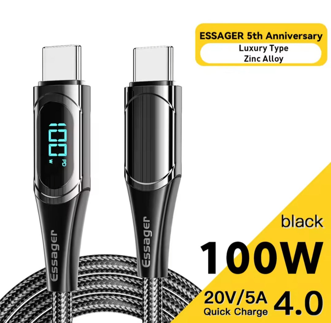 USB Type C to USB C Cable 100W/5A PD Fast Charging Charger Wire Cord for Macbook Xiaomi Samsung Type-C USBC Cable 2M
