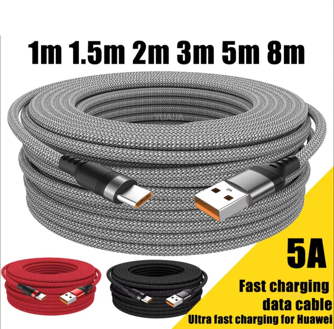 USB TYPE C Cable 5A Super Fast Charge Cable for Huawei 3M 5M 8M USB C Extension Cable for Samsung Xiaomi Oppo Oneplus Universal